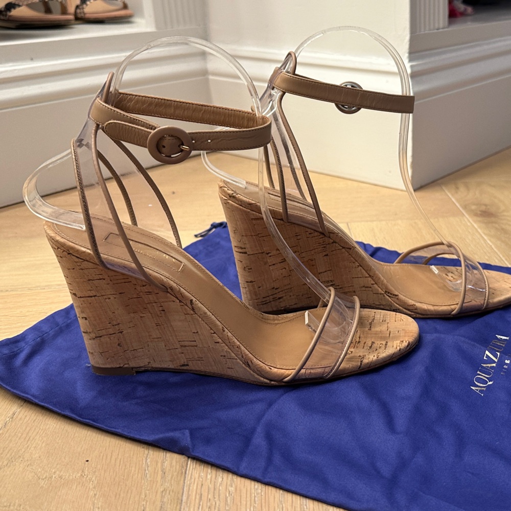 Aquazzura 100% authentic. Clear and Tan Cork Wedges!